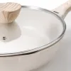 White wok with glass lid and wooden handle, household non-stick frying wok kitchen cookware Application Scenario